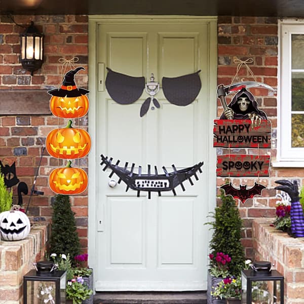 2-pack Halloween-dörr- och väggdekorationer hängande krans för entrédörr