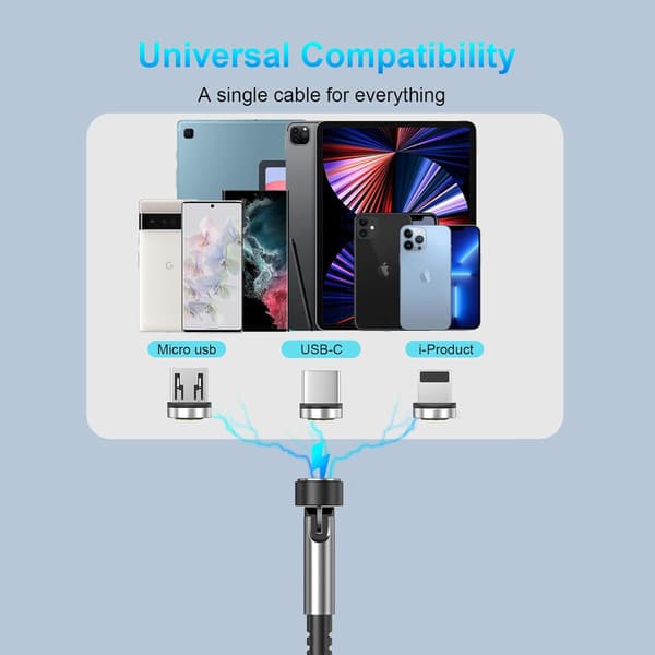 Magnetisk Laddningskabel [1m/2-pack], Snabbladdning & Dataöverföring, Magnetisk Kabel Kompatibel med Micro-USB, USB-C Smartphones