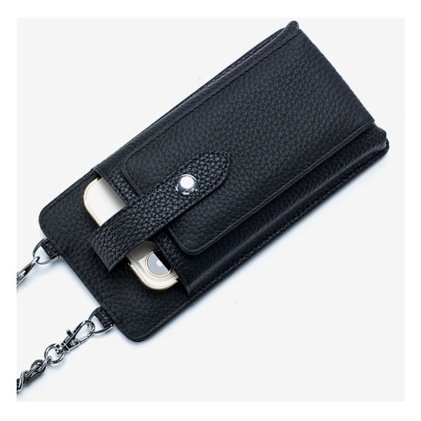 Mobilväska för Kvinnor Crossbody Plånbok Äkta Läder Kreditkortshållare Plånbok Metallkedja-Mörkgrön Dk Green