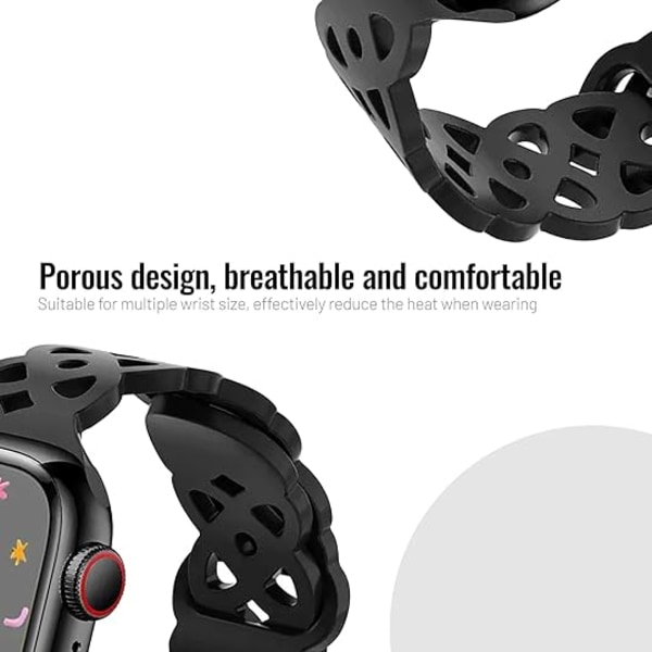 Apple Watch Armband 42mm 44mm 45mm 49mm Mjuk Utskuren Ventilerande Vattentät Ersättningsarmband - Svart Black