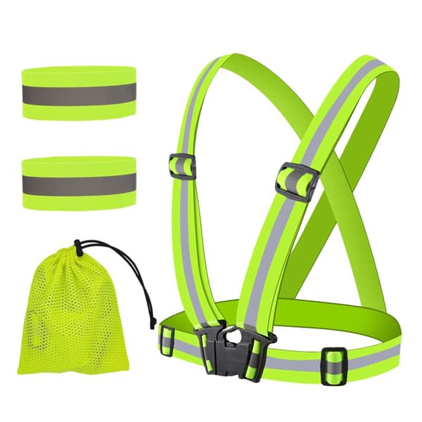 Reflexväst Löparutrustning för Kvinnor Män Barn, Mycket Synlig Justerbart Reflexbälte med 2-pack Reflex Elastiska Armband Säkerhet