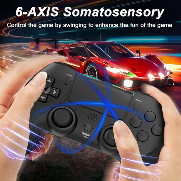 Gamepad Joystick Controller Kompatibel med PS4/Pro/Slim med Dobbelt Vibration/6-Akse Gyro Sensor/Turbo/Programmerbare Knapper (Sort) Black