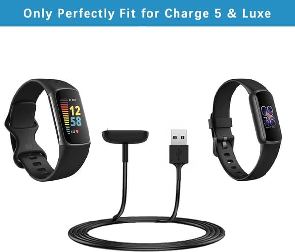 Lader for Fitbit Charge 5 / Charge 6 / Luxe, [2-pakning, 1m] Erstatningsladekabel