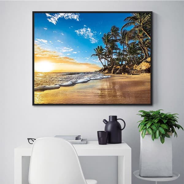 Malerier DIY 5D Diamantmaleri Sæt Kokospalme Strand Hav