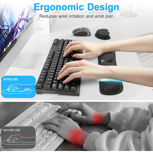 Tangentbords handledsstöd Musmatta Ergonomiskt handledsstöd med minnesskum för dator Laptop Arbete Gaming