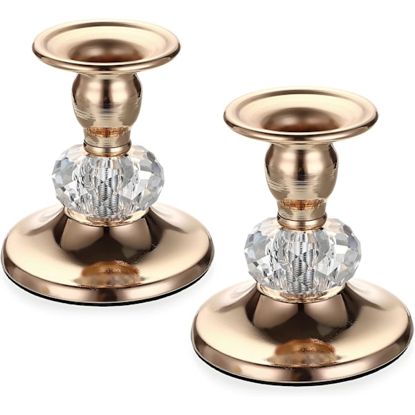 2 st Guld Metall Ljusstakehållare Vintage Mässing Ljusstakehållare, Metall Kristall Ljusstakar Elegant Ljusstake Gold