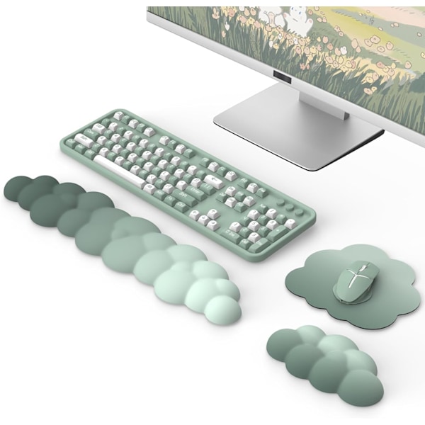 Ergonomiskt Moln Tangentbords handledsstöd med Mus handledsstöd, Slitstarkt Polyester Moln Armstöd Handledsskydd, Grön Green