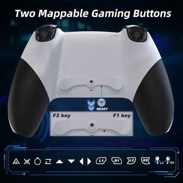 Gamepad Joystick Controller Kompatibel med PS4/Pro/Slim med Dobbelt Vibration/6-Akse Gyro Sensor/Turbo/Programmerbare Knapper (Hvid) White