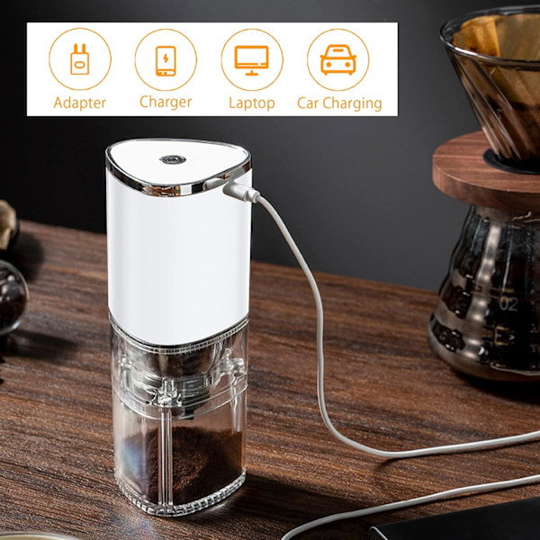 Elektrisk kaffekvarn, portabel kaffekvarn med koniska malskivor, justerbar espressokvarn, USB-uppladdningsbar kaffebönskvarn