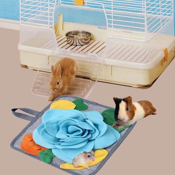 Kanin Snuffle Mat Leksak, 30x30 cm Tvättbar Hudvänlig Pussel Rolig Foderplatta Godisautomat - kanin foder matta Blue