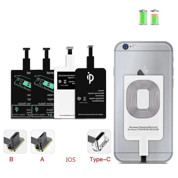 Qi Trådløs Lader Mottaker - Hurtigladeadapter For Iphone 5-7 & Android-telefoner
