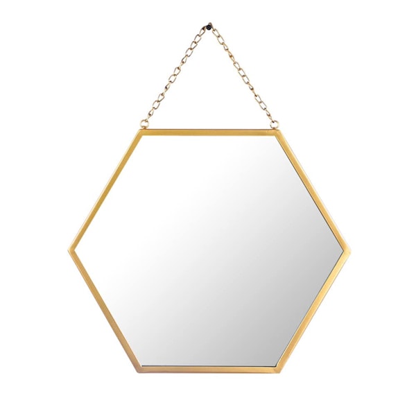 Hexagon Väggspegel Hängande Metallram Dekorativ Spegel med Kedja Sminkspegel för Badrum Vardagsrum Sovrum (L) Hexagonal Mirror
