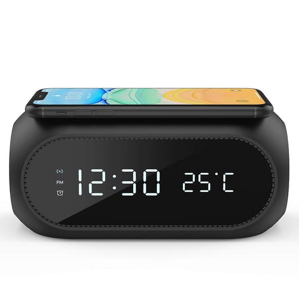Digital Väckarklocka LED 15W Trådlös Laddningsdocka Termometer Kalender