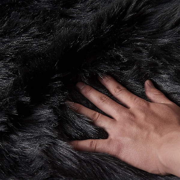 Fuskpälsfårskinnsmatta, Heminredningsmatta för sovrum, Fluffig liten pälsmatta, Luddig ryamatta för vardagsrum, 0,6 x 1,8 meter, Svart black