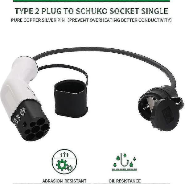 Typ 2 till Schuko 16A EV Laddningsadapter - Vit & Svart