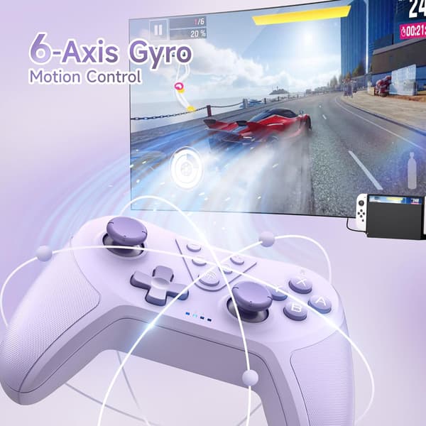 Programmerbar trådløs Bluetooth-kontroller Joystick Gamepad for Switch/Switch Lite/Switch OLED, Oppladbar kontroller PC, Vekke-funksjon, Lilla Purple