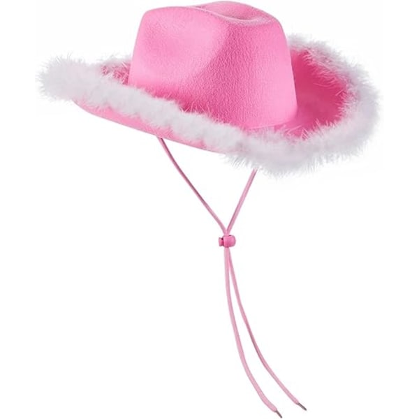 Cowgirl Hatt Cowboyhattar för Kvinnor Fluffig Fjäderbrätte Cowboyhatt för Semester, Kostymfest, Utsmyckning, Halloween Cosplay. Rosa 03 Pink03