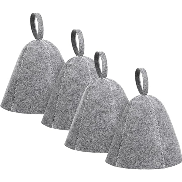 4 st Bastuhatt, Bastumössa i Ullfilt, Rysk Ånghatt, Unisex Bastuhatt för Kvinnor Män Ångbads Bastutillbehör - Grå - 4 st 4pcs