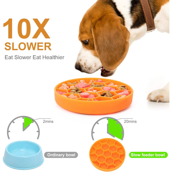 Långsam Ätskål Hund, Silikon Hundskål med Sugkoppar, Halkfri & Anti-Hetsätning, Diskmaskinsäker - Orange Orange