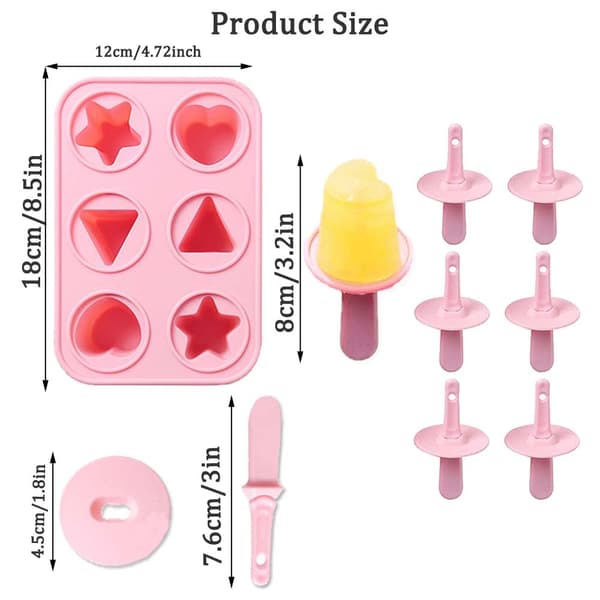 6 Cell Silikone Mini Ispindeforme, Fødevaregodkendt Ispindeform, Genanvendelige Ispindeforme, Baby DIY Mad Ispindemaskine med Pinde (Pink)