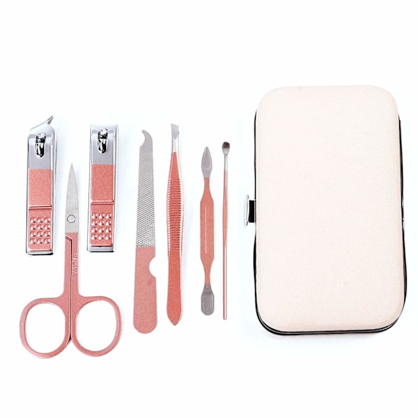 Roséguld-7 delars Manikyr Pedikyr Set Nagelklipssats, Hygienkit i rostfritt stål Bärbart Nageltrimningsset och Groomingverktyg