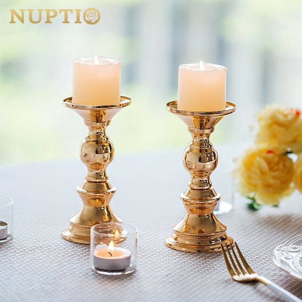 Set med 2 Guld Metall Ljusstakar Bröllop Centerpiece Ljusstakar för 50mm Ljusstake Dekoration för Bröllop Event Fest Jul