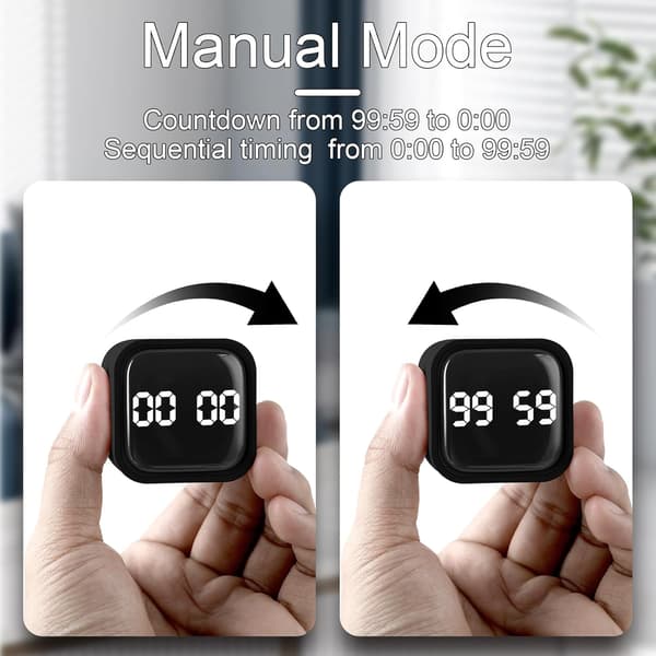 Gravity Sensor Flip Cube Timer, Køkken Timer til Madlavning, Lydløs Studie Timer, Digital Nedtællingsur til Børn, Fitness (Sort) black