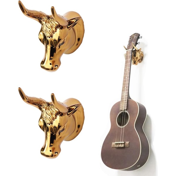 Gitarrhängare, Bull Art Gitarr Väggfästen 2-pack, Guld Gitarrställ Krokar för Akustisk Gitarr, Elgitarr, Ukulele