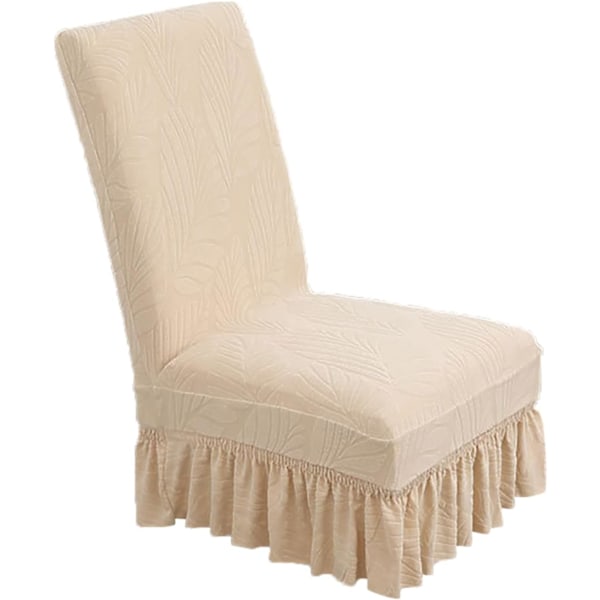Stolöverdrag med kjol, set om 4 - Elastiskt Jacquard Stolöverdrag, Förtjockat Stretch Stolskydd -E Yellow