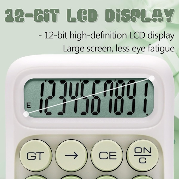 Mekanisk Räknare, 10 Siffror, Stor LCD-skärm, Grön Gradient Skrivbordsräknare Stora Knappar - Gradient Grön Green