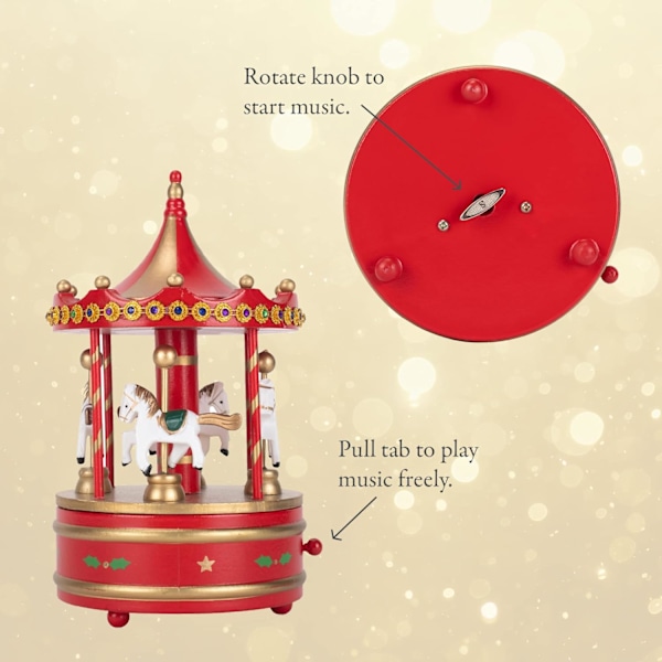 9 tums Karusell i trä, Stuga Trädgård, Karusell, Musikalisk Julfigur. red