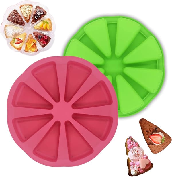 Silikonebageforme, trekantet silikoneform, 8 hulrum silikonebageform, til scones, chokolade, køkkenbageudstyr, grøn & rosenrød