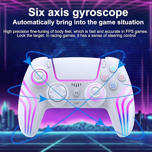 PS4-kompatibel trådlös handkontroll med LED-belysning, dubbel vibration, för PS4/PS4 Pro/PS4 Slim, Vit White