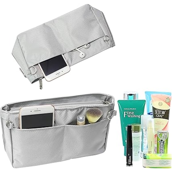 Expanderbar Handväska Organizer i Nylon Väska i Väska Tote Organizer Väska（M , grå） gray