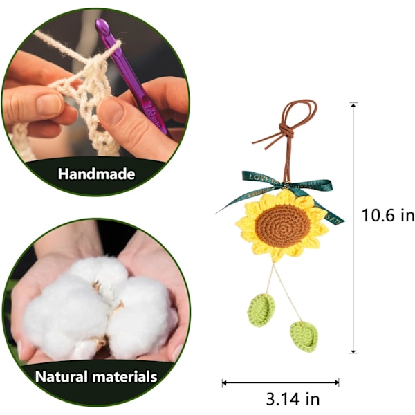 Tillbehör för backspegel, virkad enkellagers solros, handvävd blomma för backspegel, Solros2