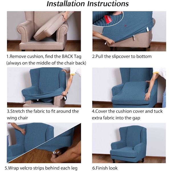 Fåtöljöverdrag med Vingar 2 Delar Fåtöljöverdrag Stretch Dammt Blå-Fåtölj med Vingar Blue
