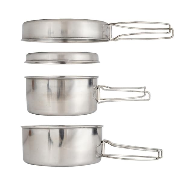 4 st Rostfria Kastruller/Stekpanna/Lock för Utomhuscamping Matlagning