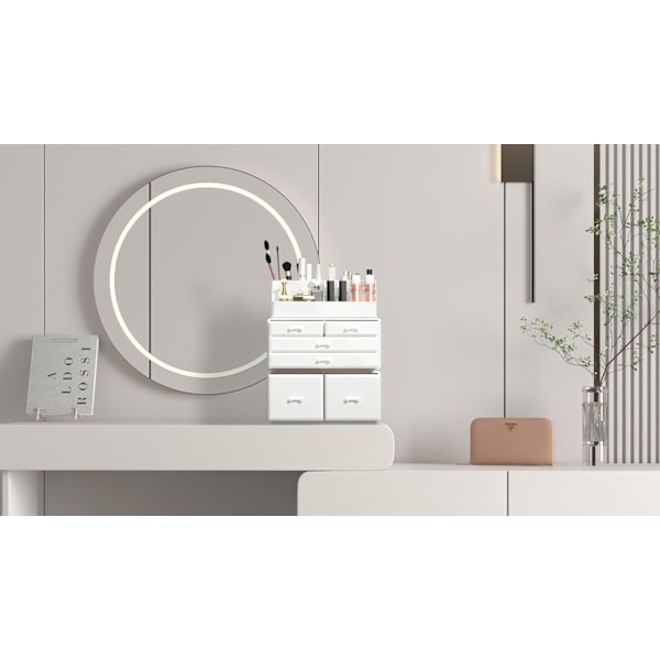 Sminkförvaring 3 Delar Kosmetik Förvaringslåda med 6 Lådor (Vit) White