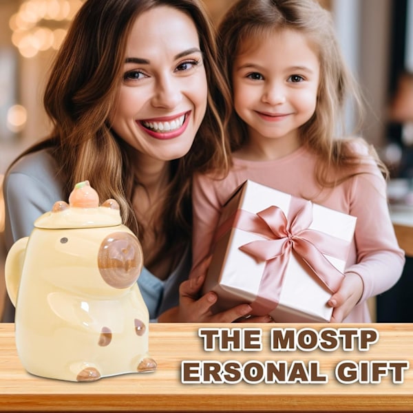 Originell Capybara Mugg, Rolig Personlig Mugg, Capybara Te Mugg, 3D Mugg, Keramisk Mugg med Lock, Kawaii Födelsedagspresent 450ml