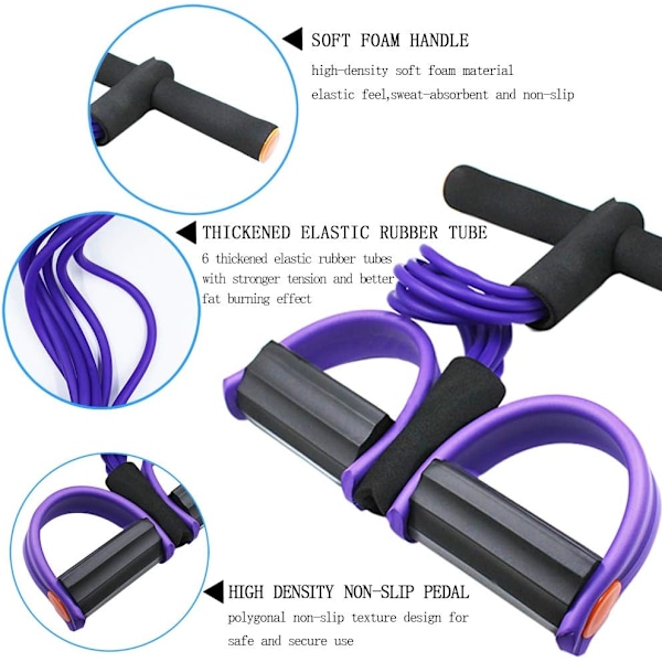 Multifunktionellt spännrep, 6-rörs elastiskt yoga pedal dragare motståndsband, naturligt latex spännrep träningsutrustning - Lila