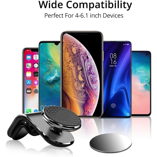 Mobilhållare för bil, Magnetisk bilhållare för luftventil - 360° Rotation med 5 starka magneter, för iPhone 14 13 Pro Max Huawei ect, Svart