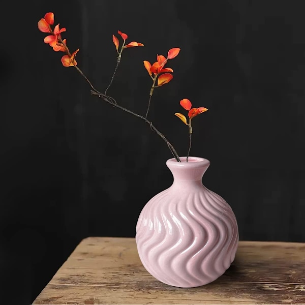 Ikebana Vas Knopp Blomsterarrangemang Hydroponisk Macaron Färgglad Keramisk Dekorativ Vas (Rosa) Pink