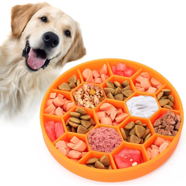 Långsam Ätskål Hund, Silikon Hundskål med Sugkoppar, Halkfri & Anti-Hetsätning, Diskmaskinsäker - Orange Orange