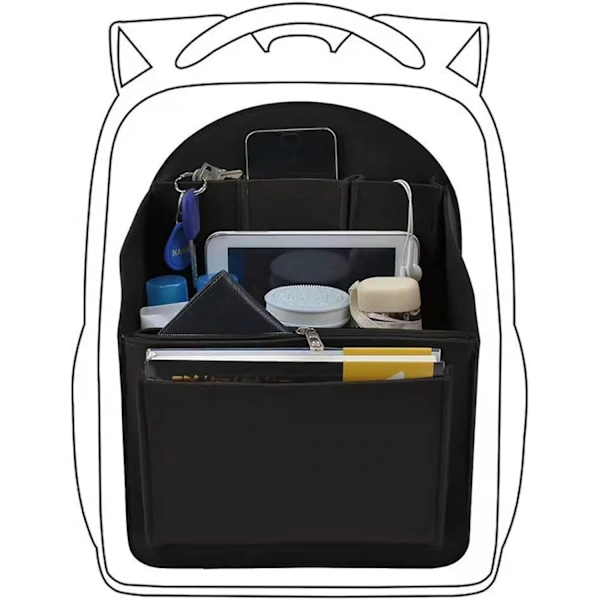 Filt Ryggsäcksorganiserare Mini Ryggsäcksinsats Liten Väskavdelare för Ryggsäck Handväska Lätt Nylon Axelväska.S svart black