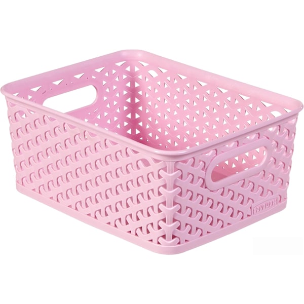 Rattan Effekt Set med 4 Köks-, Vardagsrums-, Badrums-, Sovrums-, Grovkök Små Rektangulära Förvaringskorgar 4 Liter - Rosa pink