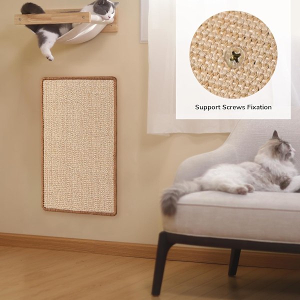 Klösmatta för katter, 60 x 40 cm, Naturlig Sisal, för Horisontella Golv, Skyddar Soffor och Mattor (Ingen Tejp)