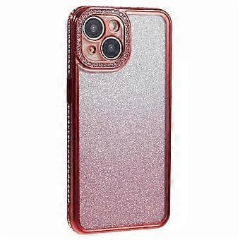 Kompatibelt TPU-deksel til iPhone 15 Plus, skinnende rhinstein, gradient glitter telefon bakdeksel (rød)