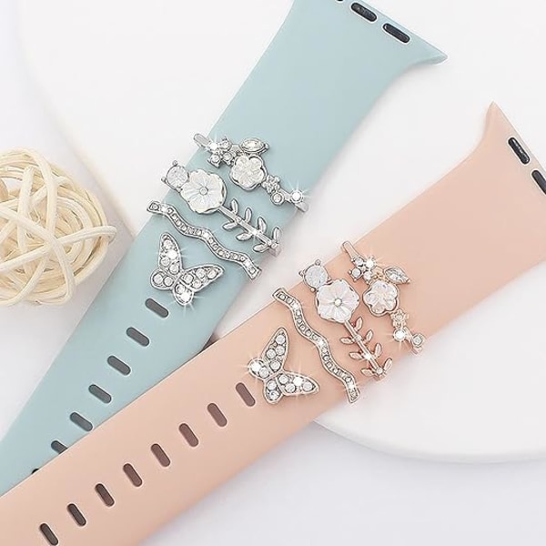 Klockarmbandsberlocker, Chic Eleganta Diamantarmbandsaccessoarer (Inget Armband) - Blomma Fjäril - Roséguld Rose Gold