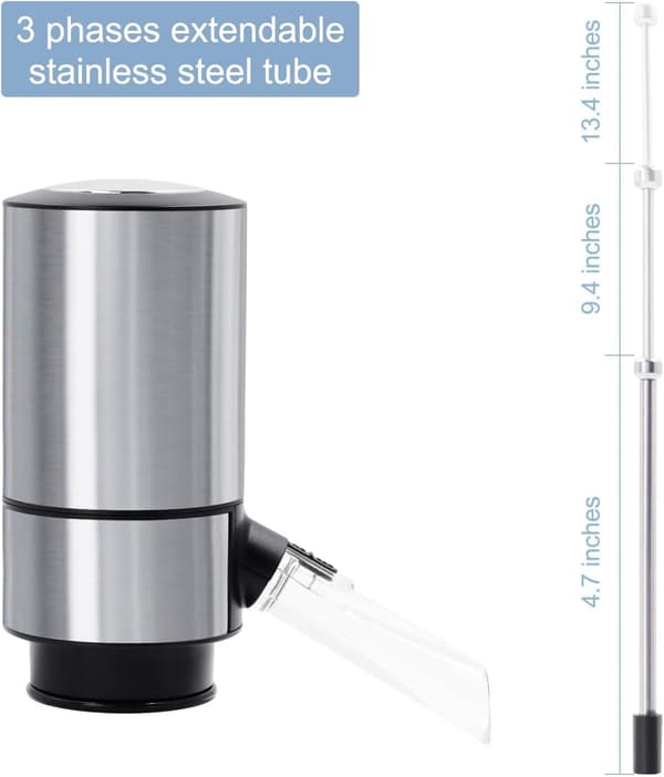 Elektrisk vinlufter, smart vindispenser med rustfrit stålrør, bedste vingaver (batteridrevet - rustfrit stål med base)