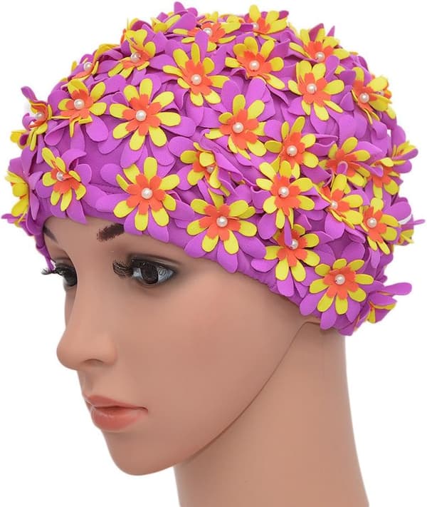 Badehette Blomstrete Petal Retro Stil Badehetter for Kvinner purple